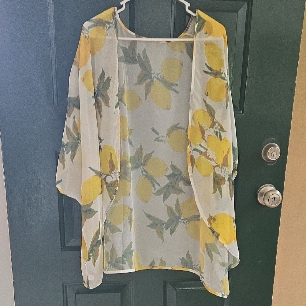 Amazon Women's Sheer Lemon Print Kimono in Yellow and Green